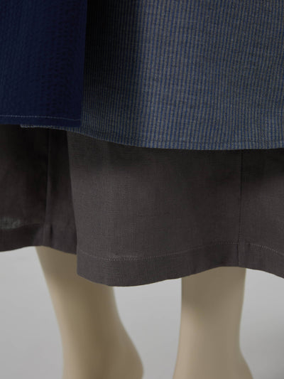 天然素材の持つ素朴な魅力を引き出す、洗練されたパッチワークデザイン　コットンリネン ワンピース　250306-1