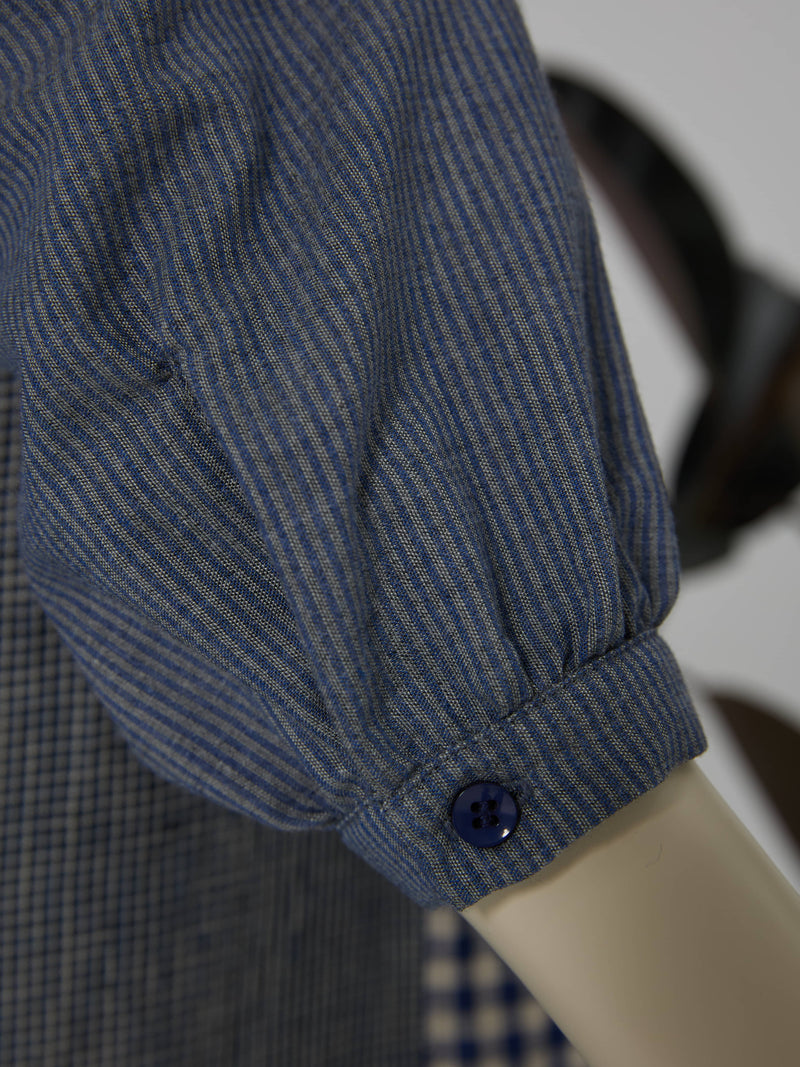 天然素材の持つ素朴な魅力を引き出す、洗練されたパッチワークデザイン　コットンリネン ワンピース　250306-1