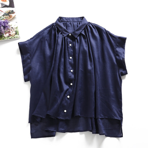 成人時尚質感亞麻襯衫女上衣襯衫短袖亞麻 190712 