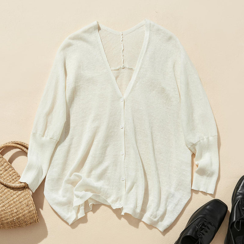 即使在炎熱的季節也能保持涼爽！四分之三袖亞麻開襟衫 防紫外線防曬 240701