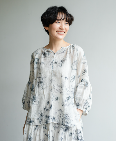 Limited-time offer: 10% off! Elegant and cool blouse for adults. Linen blouse, baller pattern blouse 230606-3