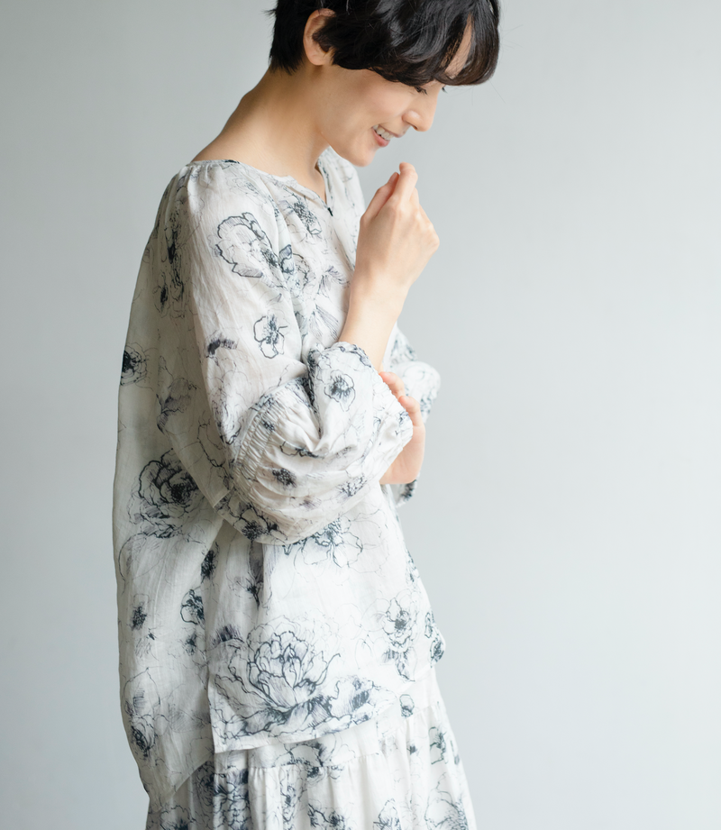 Limited-time offer: 10% off! Elegant and cool blouse for adults. Linen blouse, baller pattern blouse 230606-3