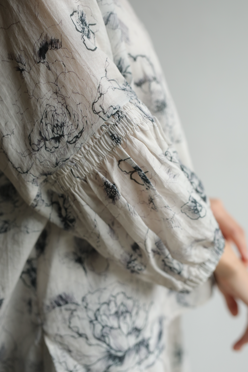 Limited-time offer: 10% off! Elegant and cool blouse for adults. Linen blouse, baller pattern blouse 230606-3