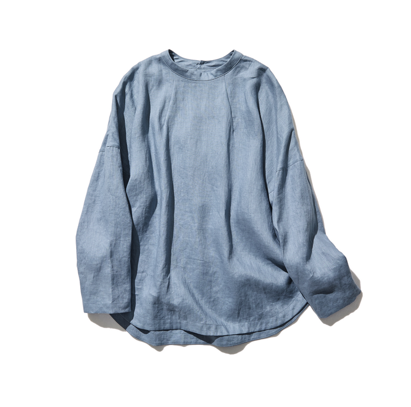 A simple yet stylish 100% linen long-sleeved blouse (230516-1) 