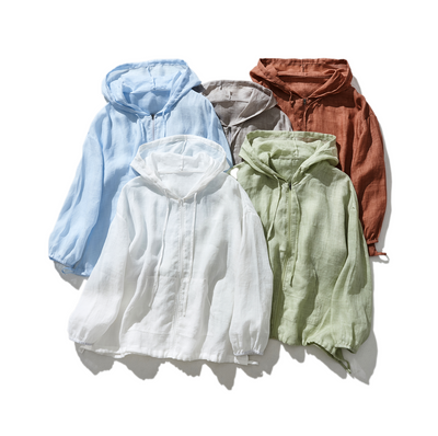 涼し気な雰囲気が魅力のリネン素材のブルゾン　フード付き　ライトアウター   230613