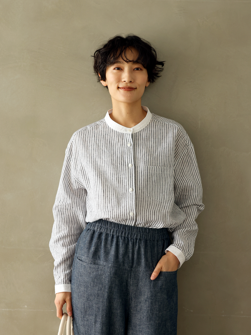 ゆるっとシルエットがこなれ見えするストライプ柄シャツ　240313