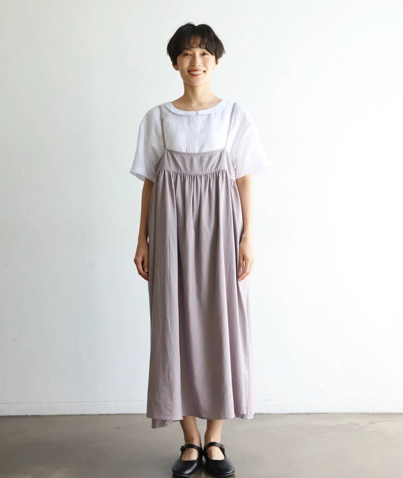 限時10%折扣★吊帶連身裙 層疊連身裙 長裙 灰紫色 240623-1