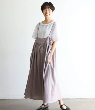 限時10%折扣★吊帶連身裙 層疊連身裙 長裙 灰紫色 240623-1