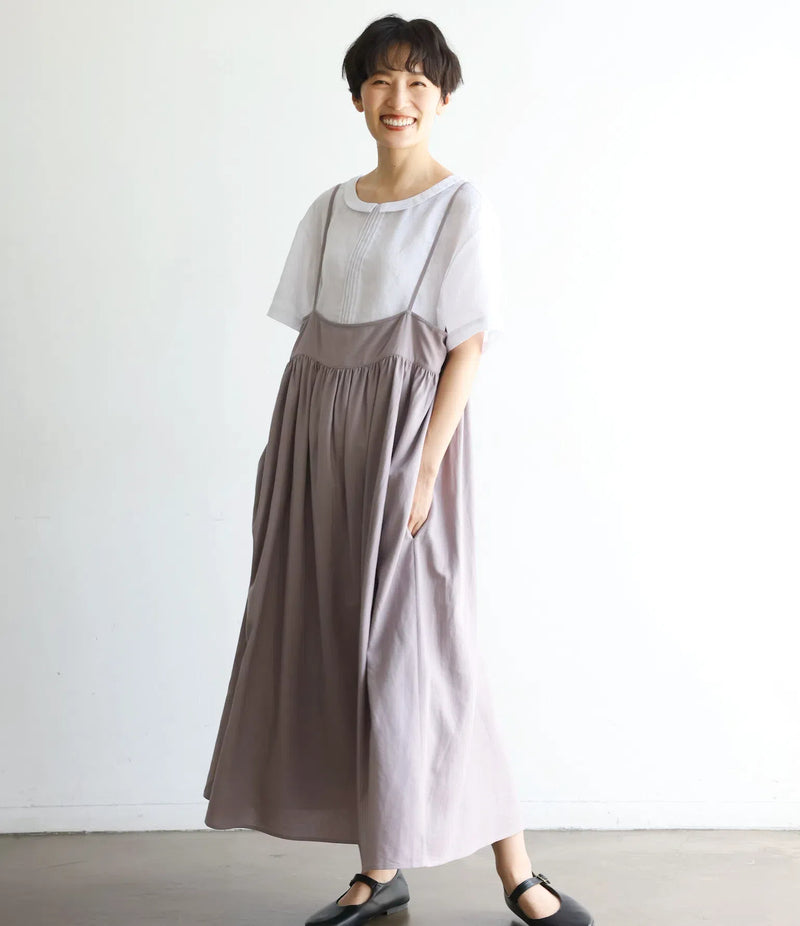 限時10%折扣★吊帶連身裙 層疊連身裙 長裙 灰紫色 240623-1