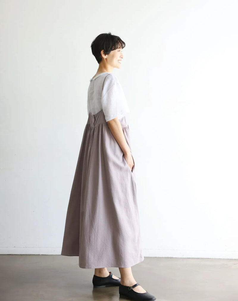 限時10%折扣★吊帶連身裙 層疊連身裙 長裙 灰紫色 240623-1