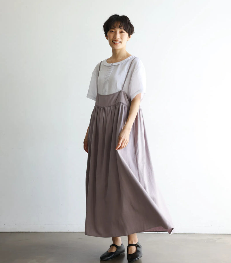 限時10%折扣★吊帶連身裙 層疊連身裙 長裙 灰紫色 240623-1