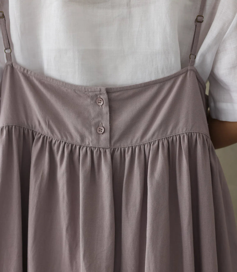 限時10%折扣★吊帶連身裙 層疊連身裙 長裙 灰紫色 240623-1