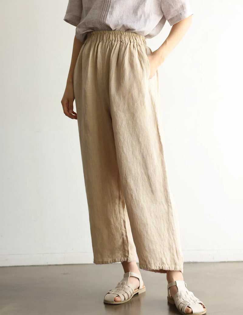光滑舒適的亞麻褲 100%亞麻 240712-1