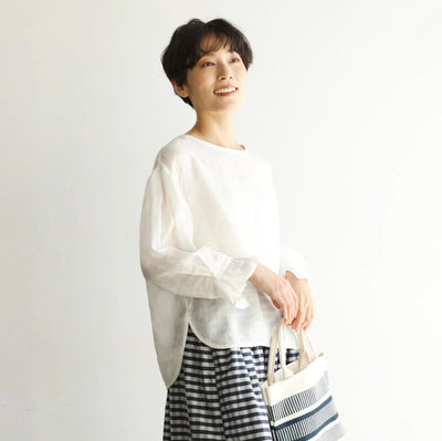 大人のフェミニンな魅力を引き出す、こだわりのプルオーバー　麻100％　ホワイト240916-1