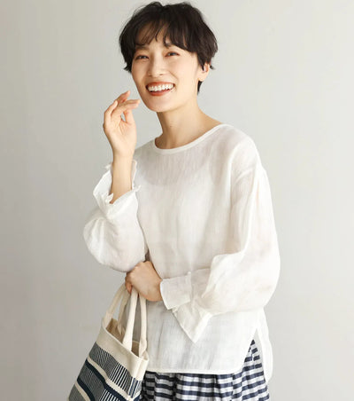 大人のフェミニンな魅力を引き出す、こだわりのプルオーバー　麻100％　ホワイト240916-1