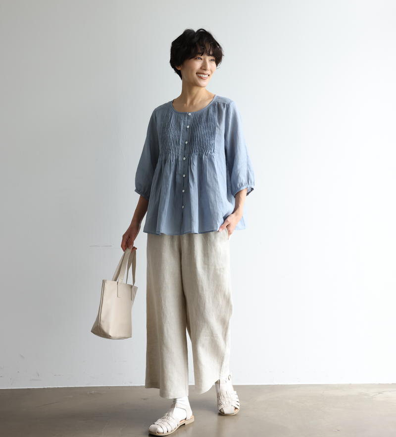 大人のゆとりある着心地 ナチュラル風合いのワイドパンツ 　生成色  250402-1