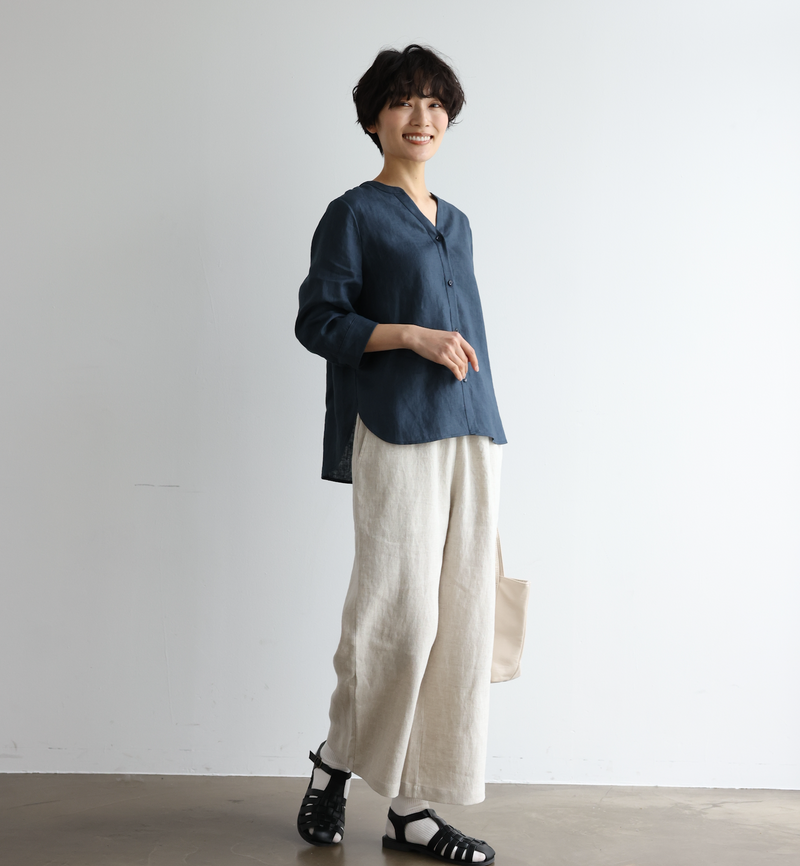 大人のゆとりある着心地 ナチュラル風合いのワイドパンツ 　生成色  250402-1