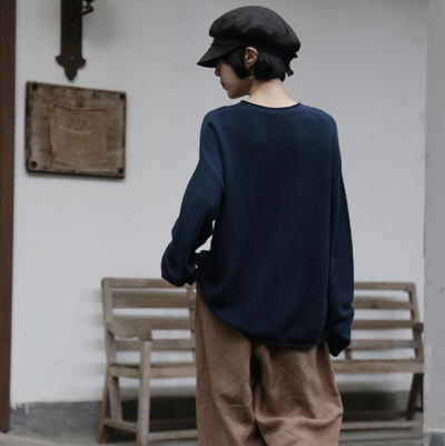 季節の移り変わりに寄り添う　コットン100％カーディガン　ニット　紺色 250917-2