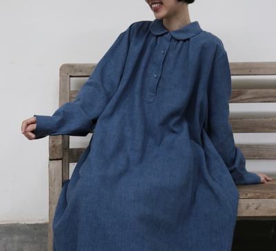 Create a sophisticated and cute look for adults. Round collar dress, long dress, linen dress 250918