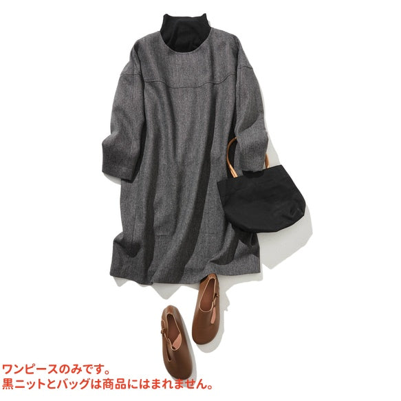 非常流行的復古圖案厚厚秋冬連身裙寬鬆襯裡221002-3