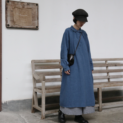 Create a sophisticated and cute look for adults. Round collar dress, long dress, linen dress 250918