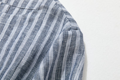 穿著方便又舒適！ 100%亞麻條紋洋裝短袖230514-1