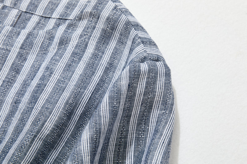 穿著方便又舒適！ 100%亞麻條紋洋裝短袖230514-1