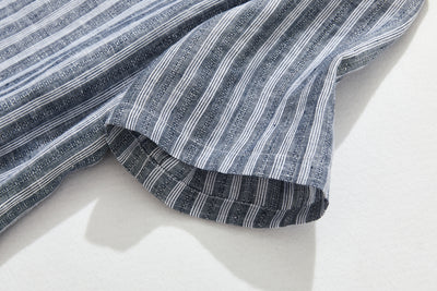 穿著方便又舒適！ 100%亞麻條紋洋裝短袖230514-1