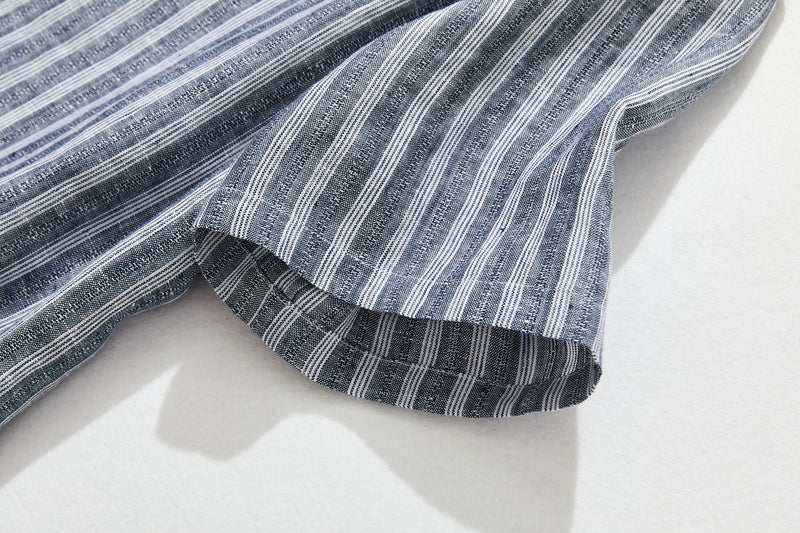 穿著方便又舒適！ 100%亞麻條紋洋裝短袖230514-1