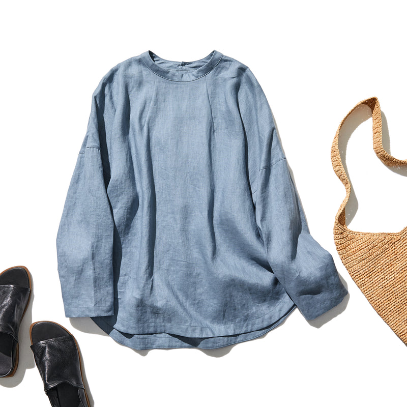 A simple yet stylish 100% linen long-sleeved blouse (230516-1) 