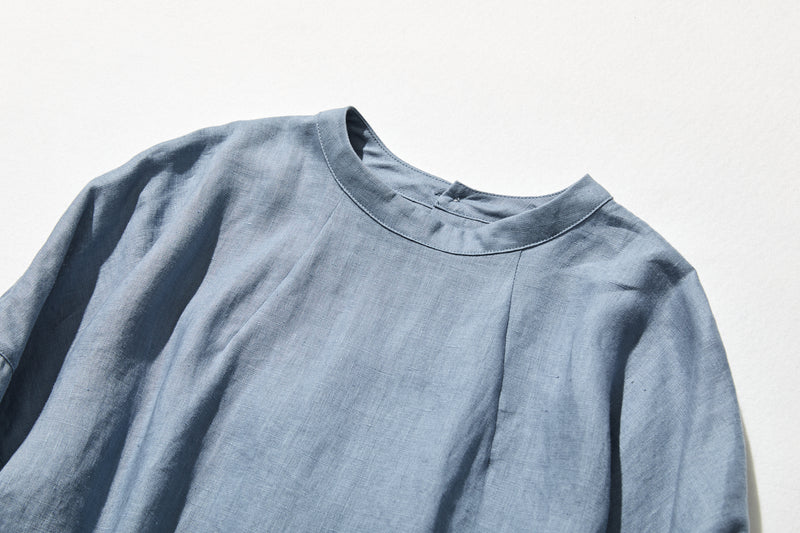 A simple yet stylish 100% linen long-sleeved blouse (230516-1) 