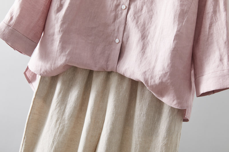 Comfortable linen shirt blouse with 3/4 sleeves for everyday wear (230612)