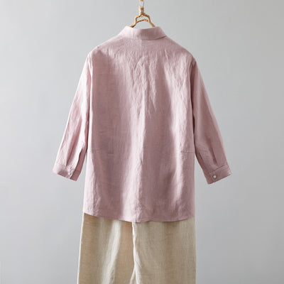 Comfortable linen shirt blouse with 3/4 sleeves for everyday wear (230612)