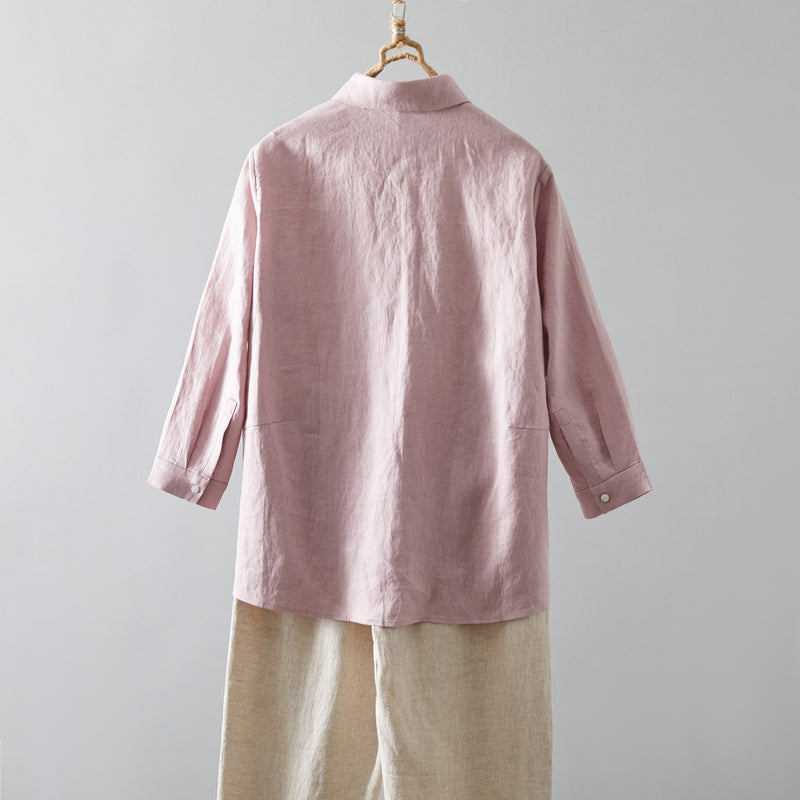 Comfortable linen shirt blouse with 3/4 sleeves for everyday wear (230612)