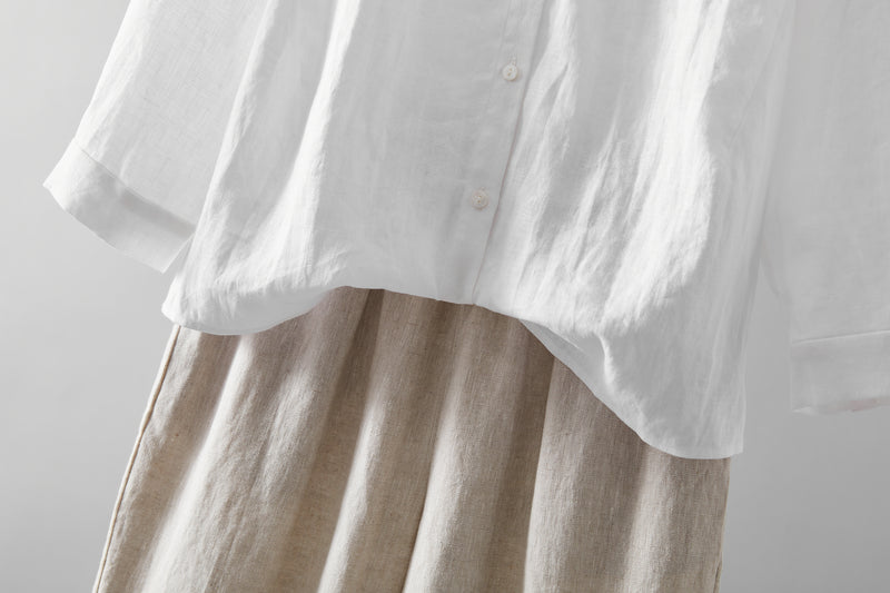Comfortable linen shirt blouse with 3/4 sleeves for everyday wear (230612)