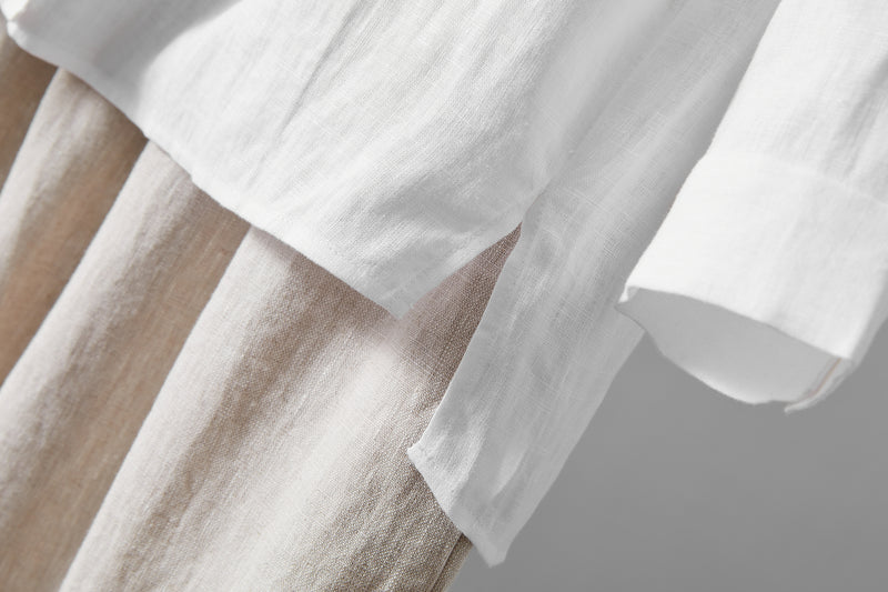Comfortable linen shirt blouse with 3/4 sleeves for everyday wear (230612)