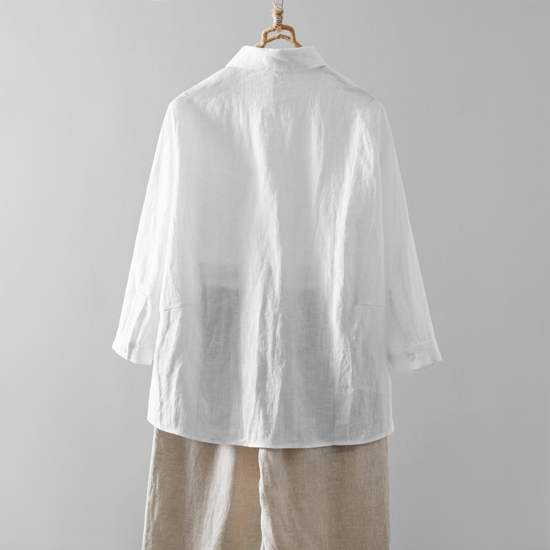 Comfortable linen shirt blouse with 3/4 sleeves for everyday wear (230612)