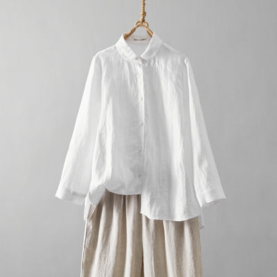 Comfortable linen shirt blouse with 3/4 sleeves for everyday wear (230612)