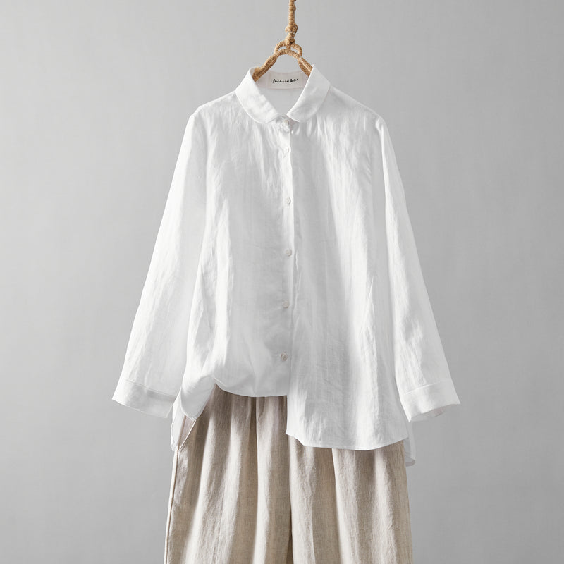 Comfortable linen shirt blouse with 3/4 sleeves for everyday wear (230612)