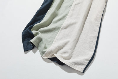 夏の定番ワンピース 配色ワンピース　リネン100％　半袖ワンピース　250705-1