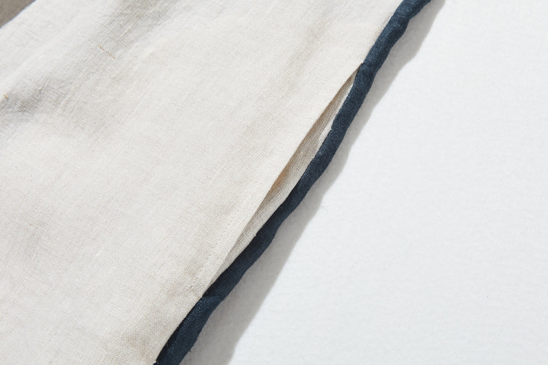 夏の定番ワンピース 配色ワンピース　リネン100％　半袖ワンピース　250705-1