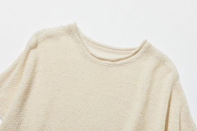 夏も冬も快適！立体編みのリネンコットンニットプルオーバー　　250703