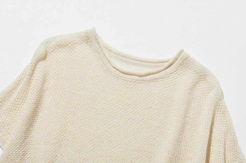 夏も冬も快適！立体編みのリネンコットンニットプルオーバー　　250703