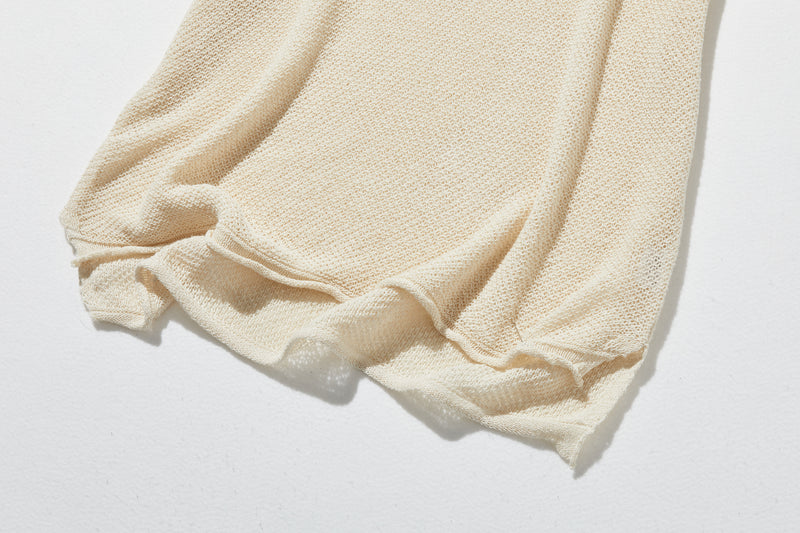 夏も冬も快適！立体編みのリネンコットンニットプルオーバー　　250703