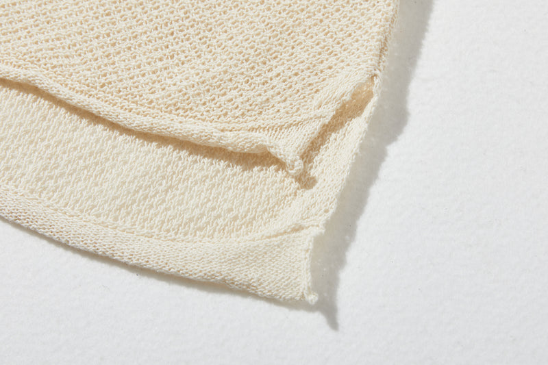 夏も冬も快適！立体編みのリネンコットンニットプルオーバー　　250703