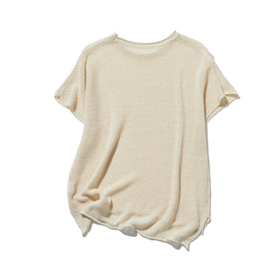 夏も冬も快適！立体編みのリネンコットンニットプルオーバー　　250703