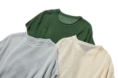 夏も冬も快適！立体編みのリネンコットンニットプルオーバー　　250703