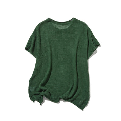 夏も冬も快適！立体編みのリネンコットンニットプルオーバー　　250703