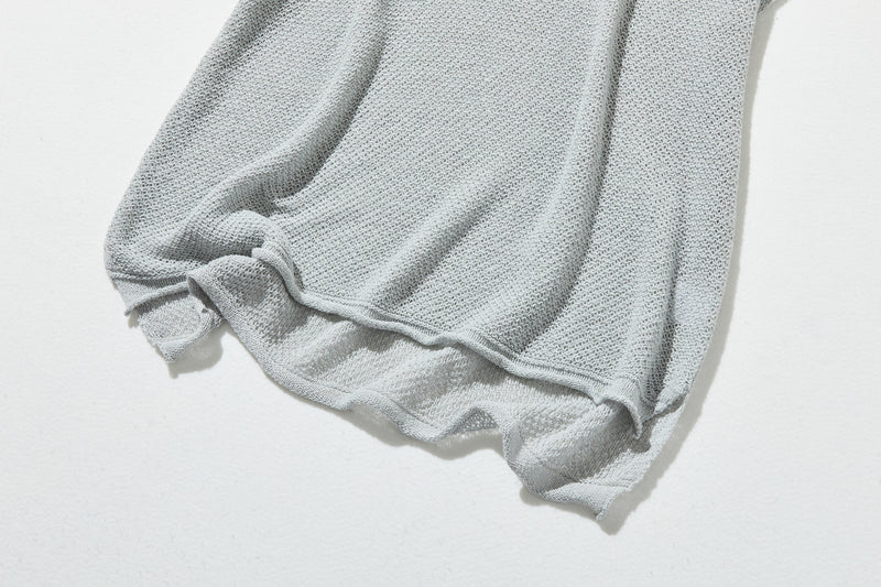 夏も冬も快適！立体編みのリネンコットンニットプルオーバー　　250703