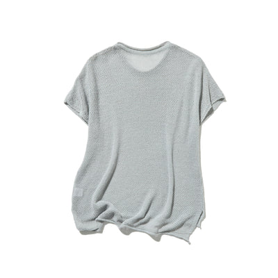 夏も冬も快適！立体編みのリネンコットンニットプルオーバー　　250703